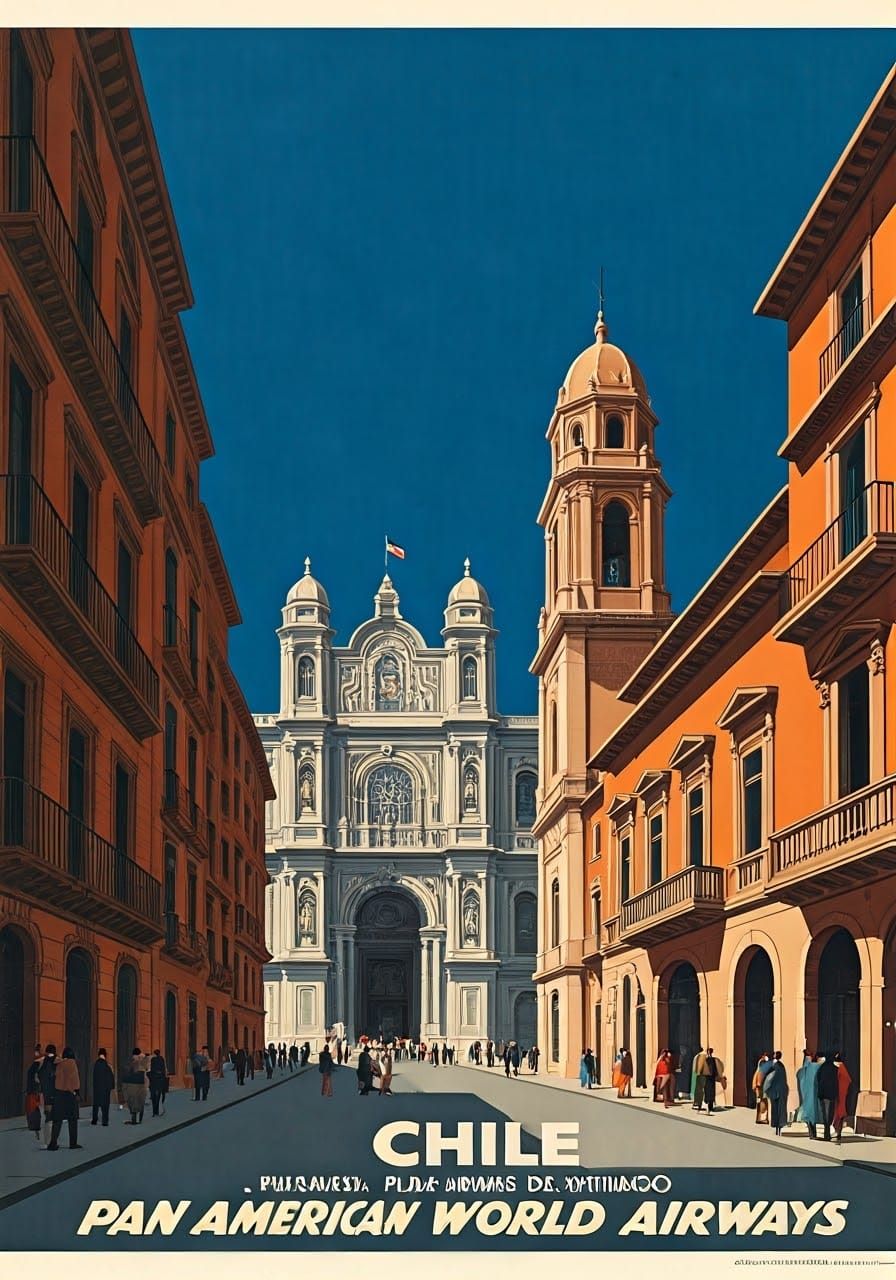 Vintage Travel Poster: Santiago, Chile - Pan Am