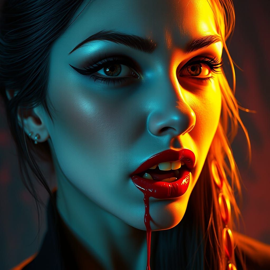 Gothic Vampire Goddess in Hyperrealistic Style