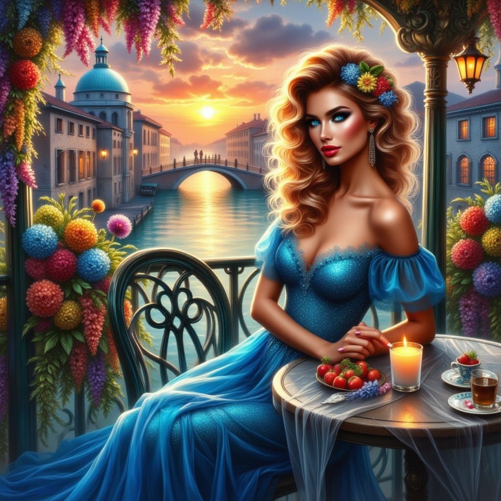 Venice Terrace Portrait in Oil Painting Style