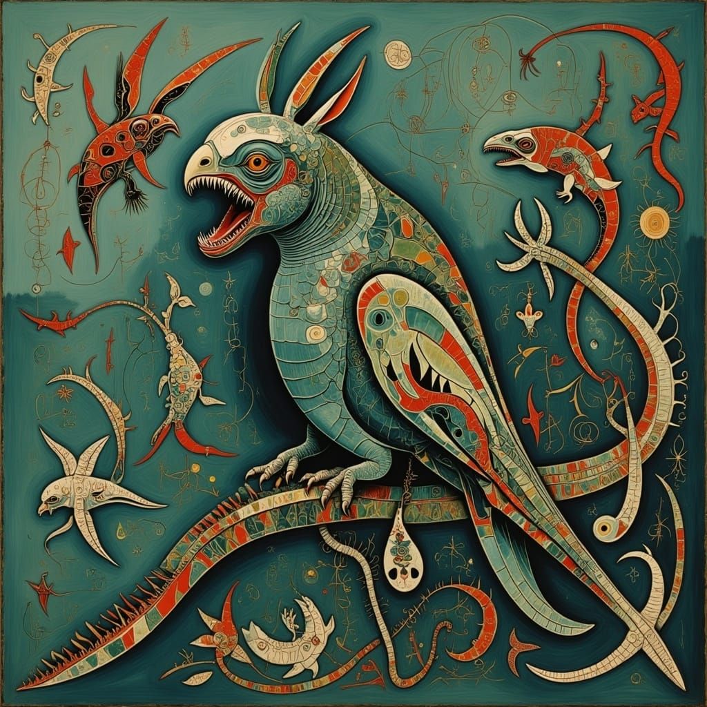 Parrot Portrait in Jungle Oil Painting Style