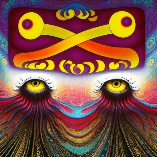 Psychedelic Art with Hidden Faces and Swirling Patterns