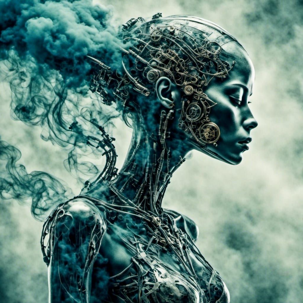 Smokey Steampunk Cyborg Woman: AI Generated Art