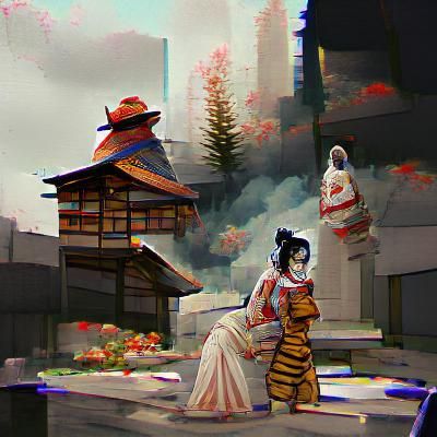 Geisha in Temple: A Moment of Reflection