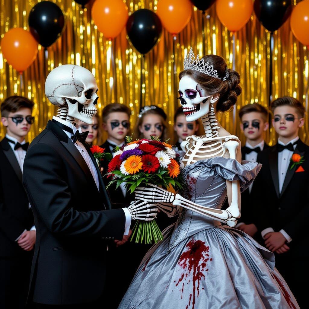Skeleton Ballerina and Ghoul with Dead Flowers