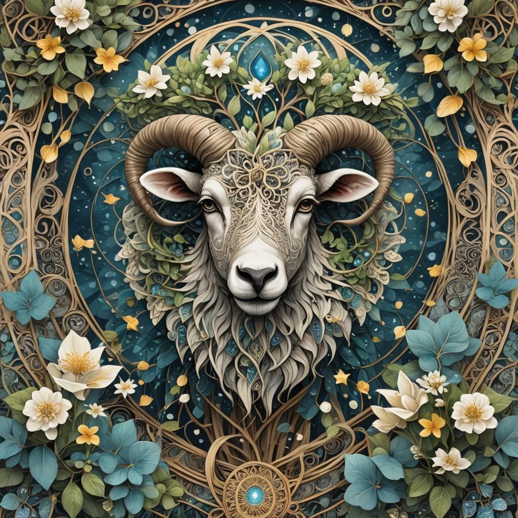 Surreal Sheep Head Merging with Fractal Waveforms