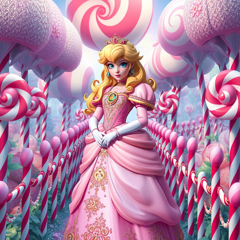 Princess Peach in Candyland: Digital Art Nouveau Illustratio...