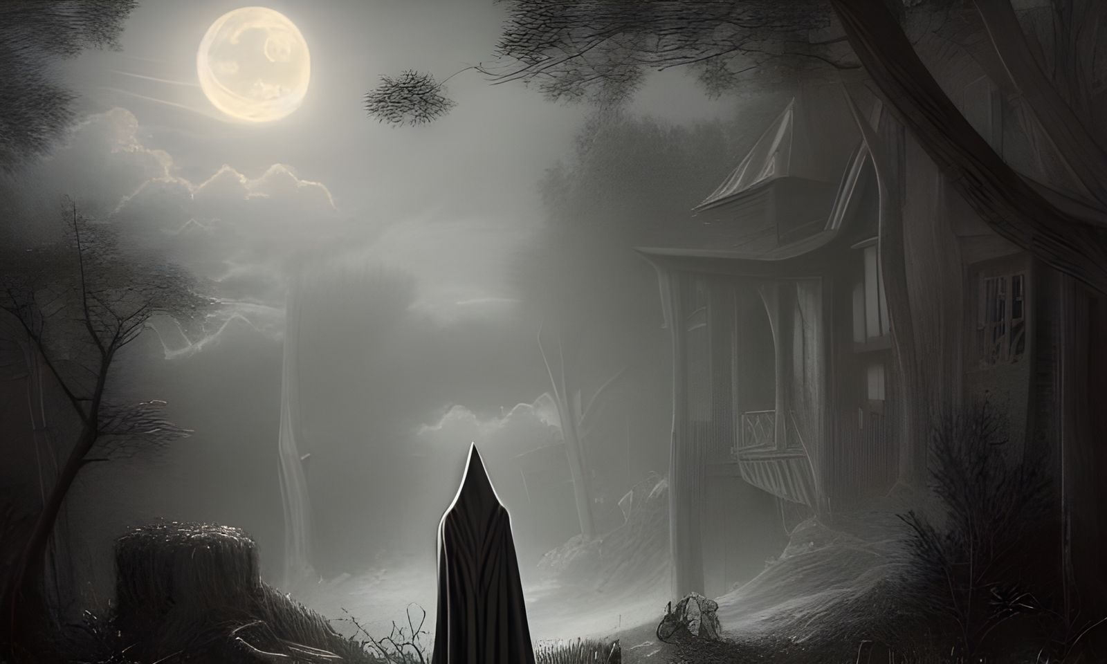 Hooded Grim Reaper in Dark Forest