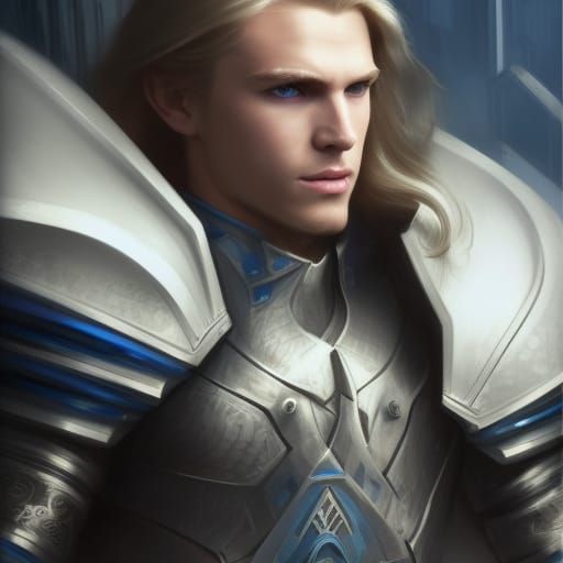 Blond Warrior in Futuristic City, Hyperrealistic Rendering