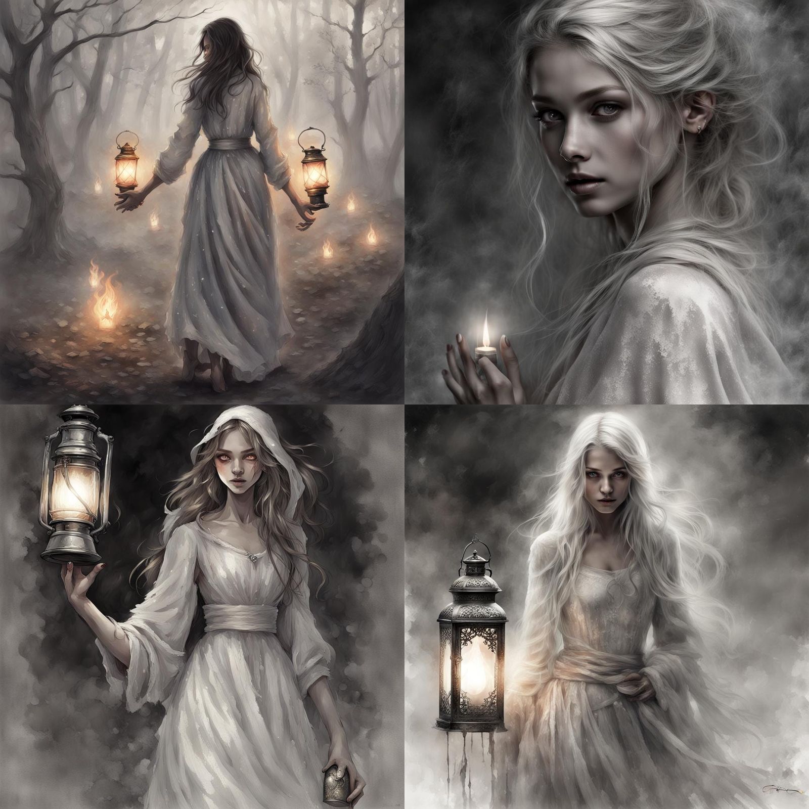 Radiant Girl and Shadow Monster: Dark Fantasy Art