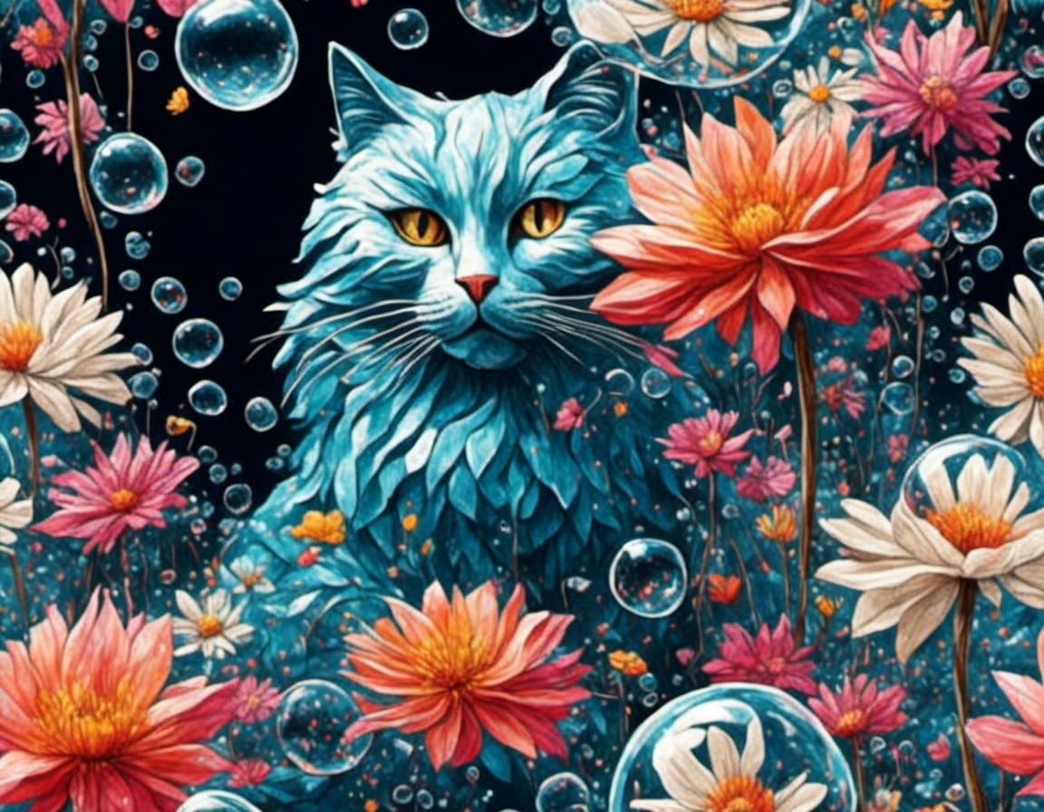 Glass Cat in Reflective Bubble Garden