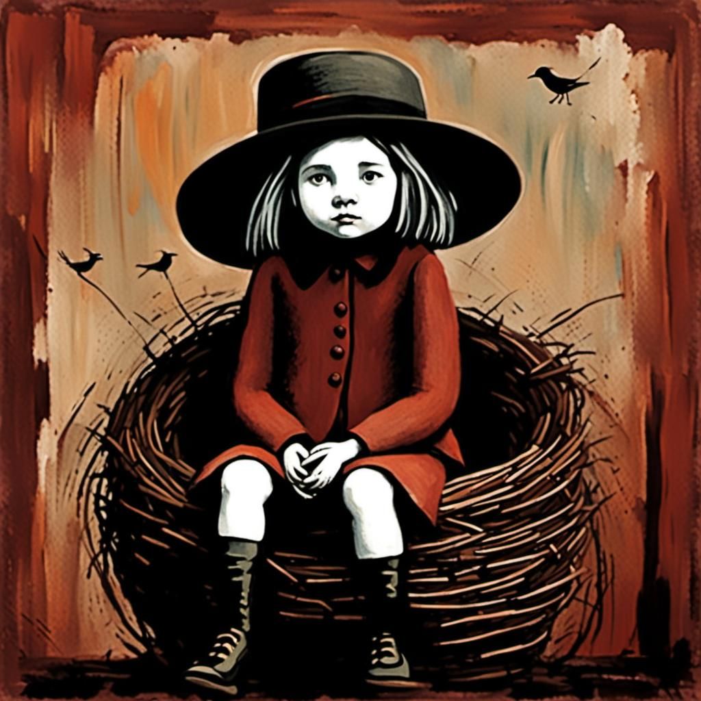 Naive Art Girl in Hat with Impasto Texture