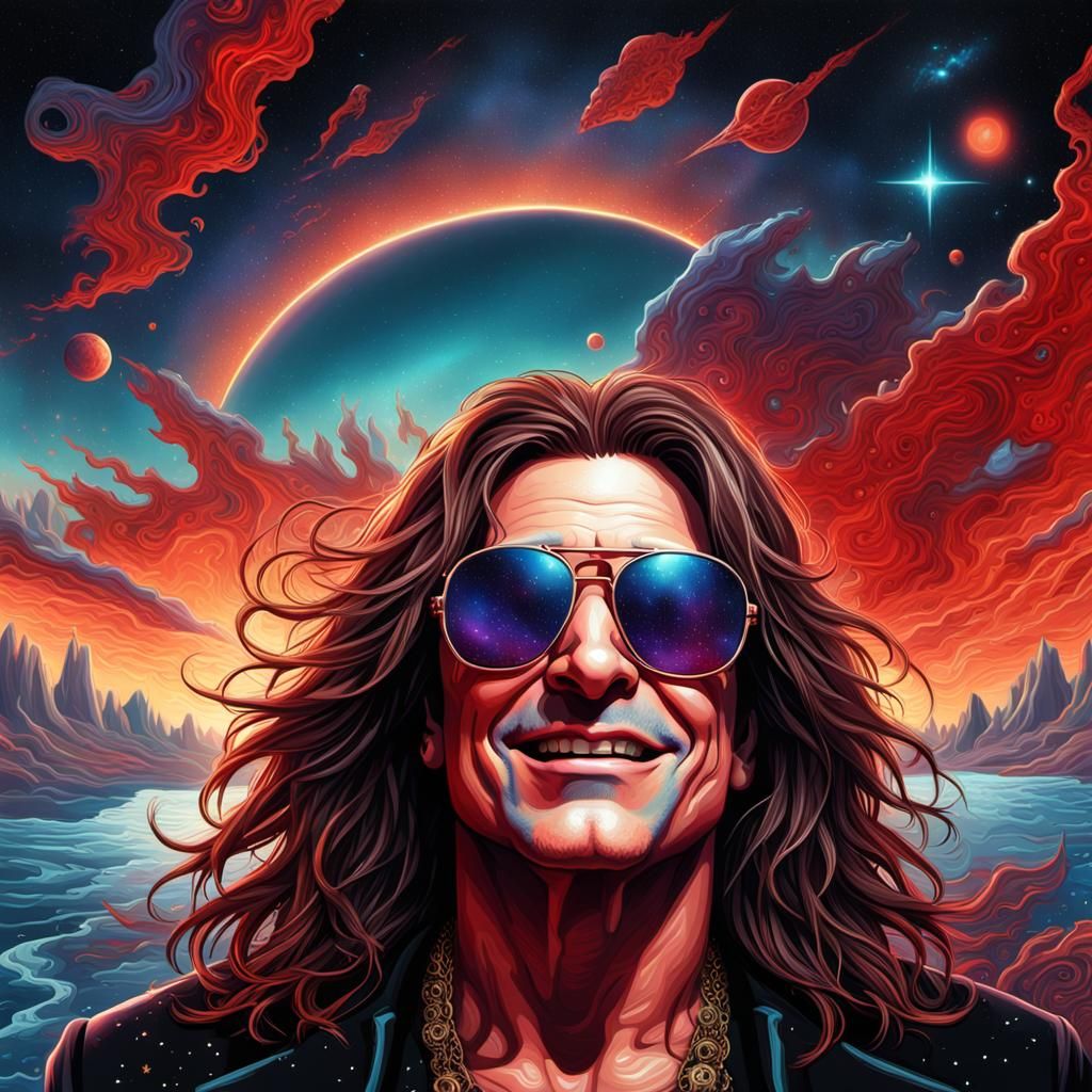 Cyberpunk Ozzy Osbourne with Cosmic Hair