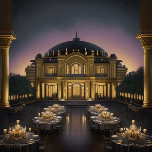 Grand Ballroom at Sunset: A Dreamy Oil Painting
