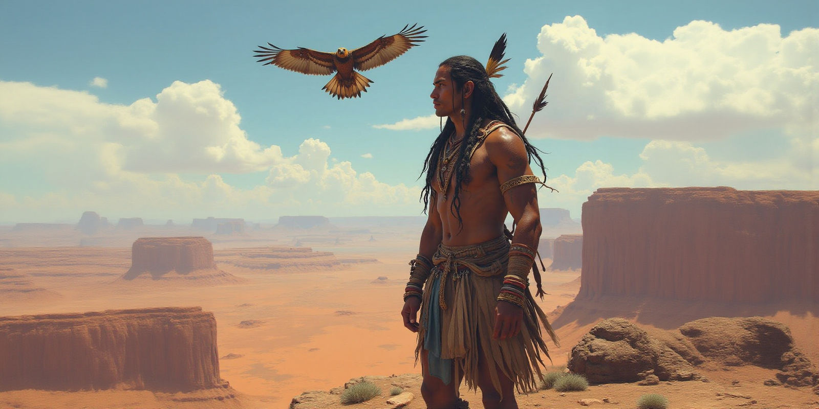 Native American Man Overlooking Desert Concept Art