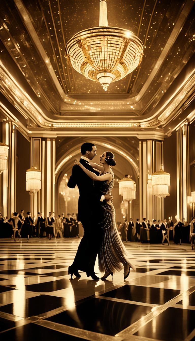 Elegant Art Deco Ballroom Scene on Ocean Liner
