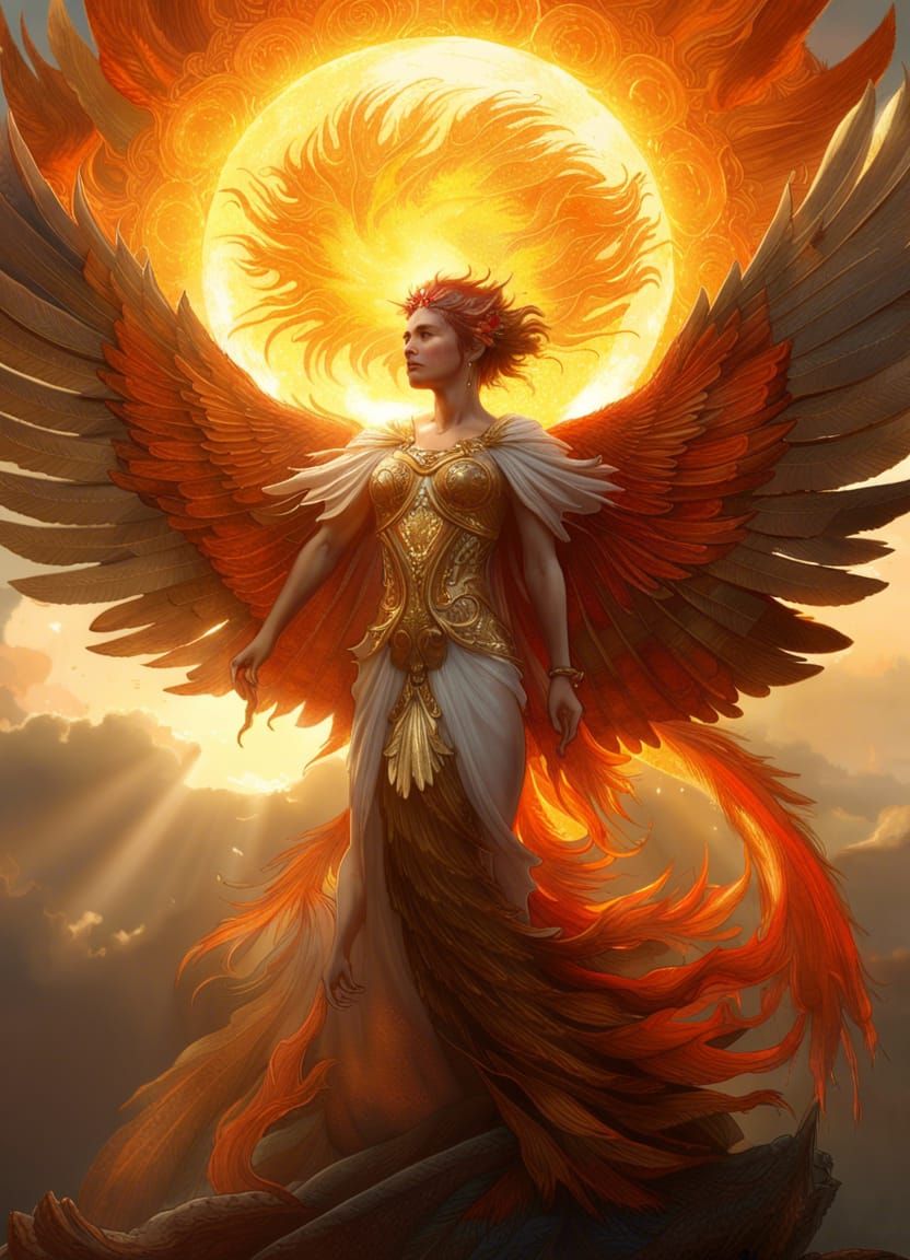 Phoenix Sun Goddess: Detailed Digital Painting
