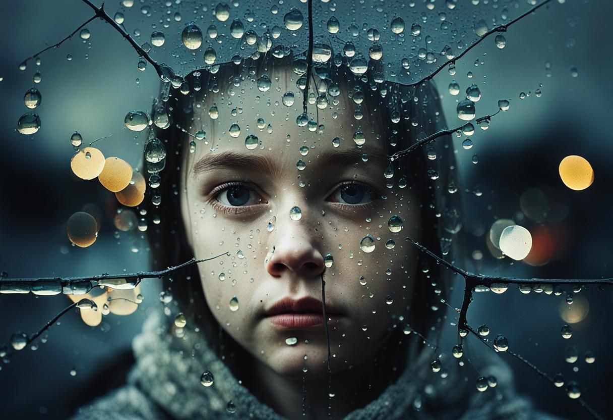 Hyperdetailed Double Exposure Art in Cracked Mirror