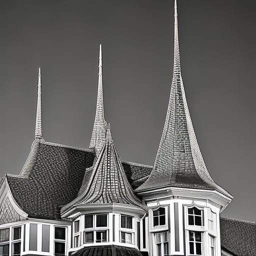 Surreal Abstract House with Turrets Under Moonlight