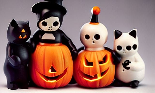 Picasso-esque Halloween Figurines in Kodachrome Photo