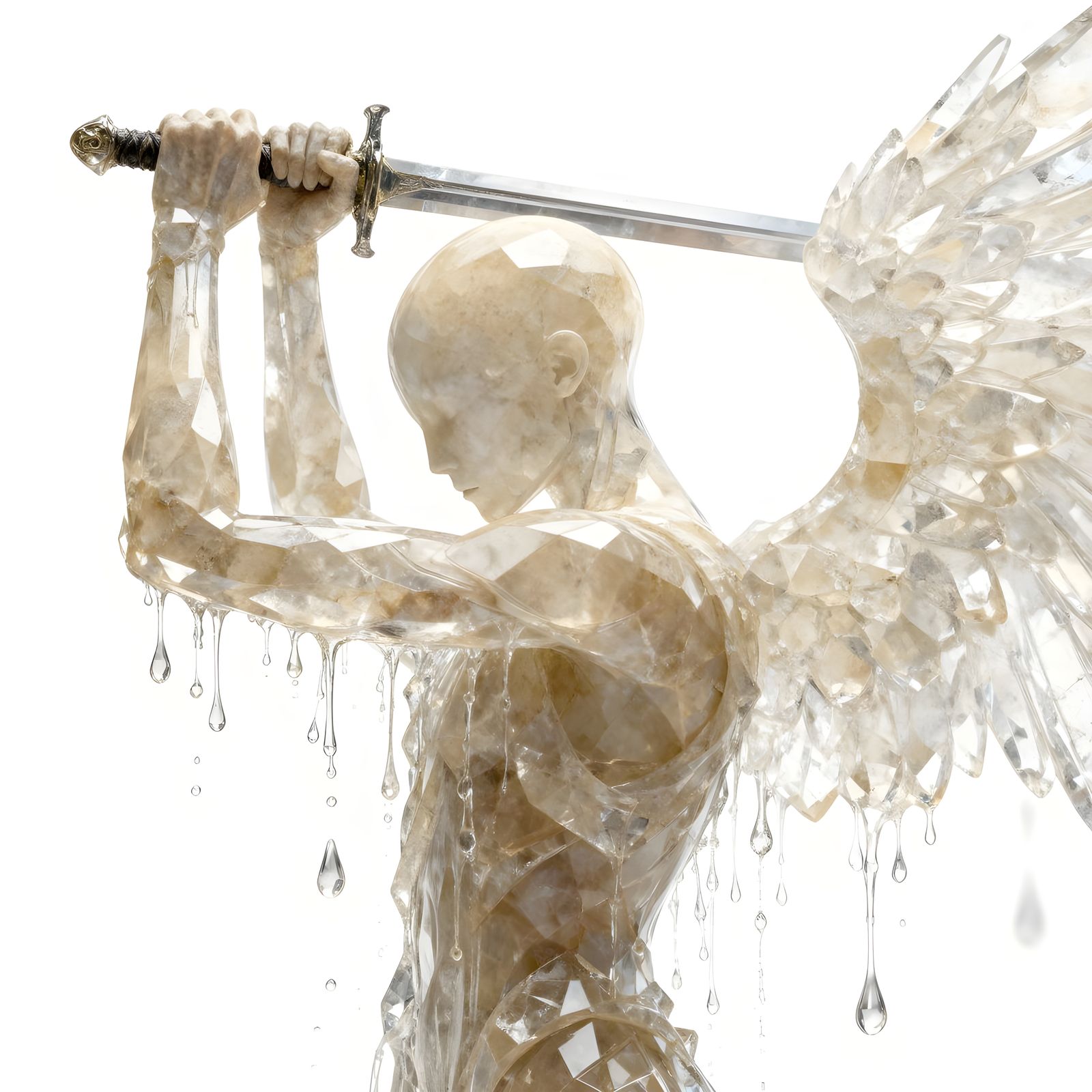 Dark Fantasy Water Angel In Shimmering Crystal