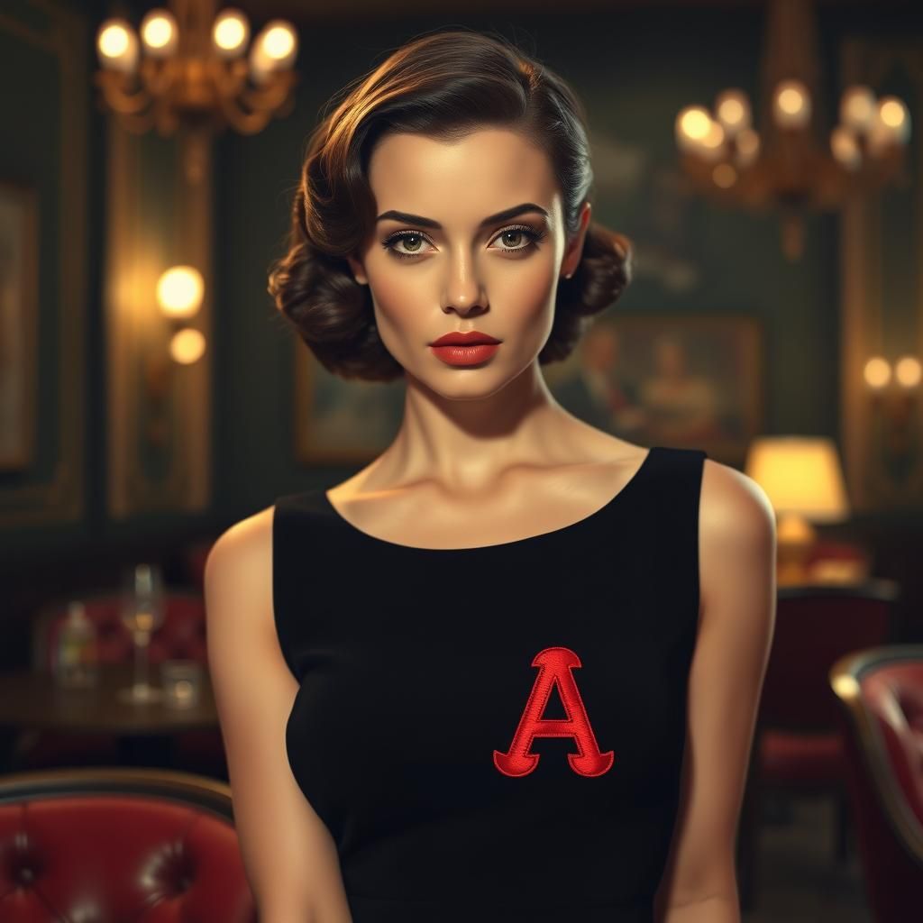 Woman with Scarlet Letter in 1930s Lounge