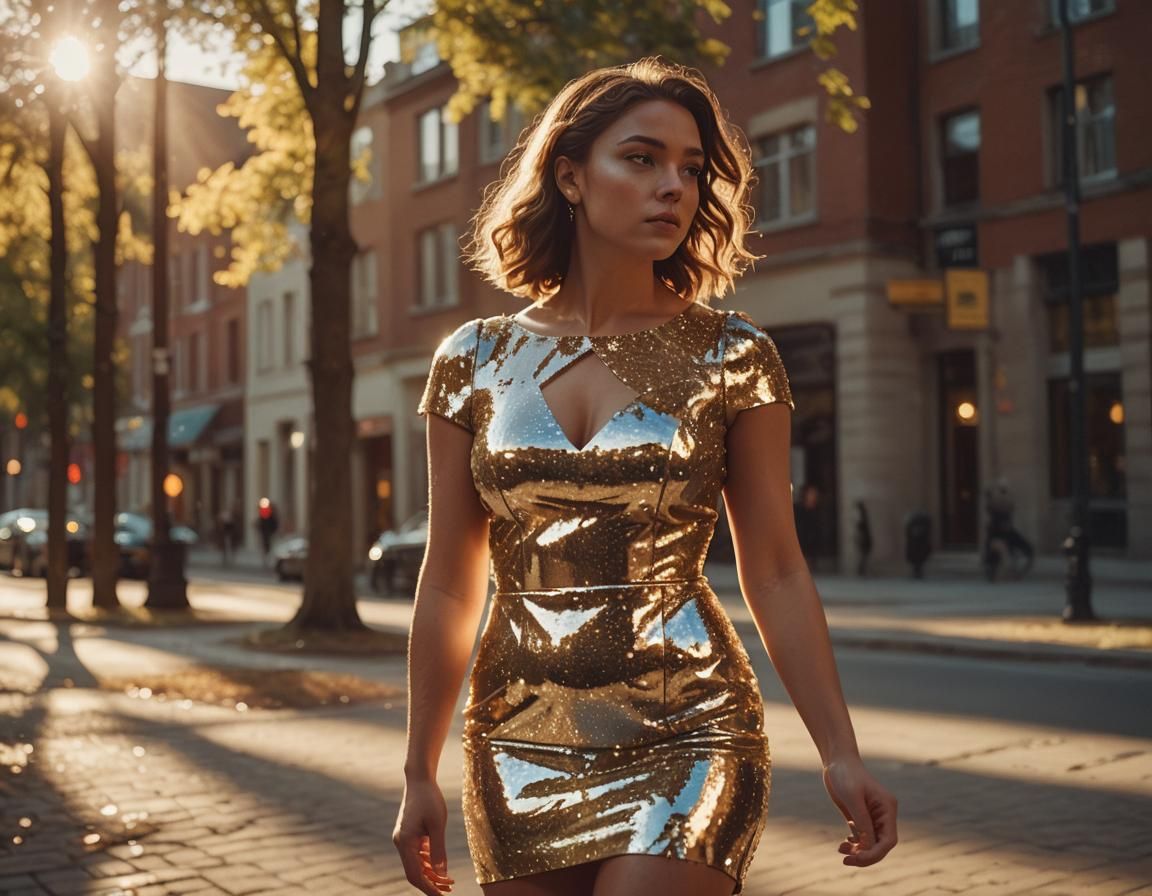 Woman in Short Dress: Hyper-Realistic Digital Art