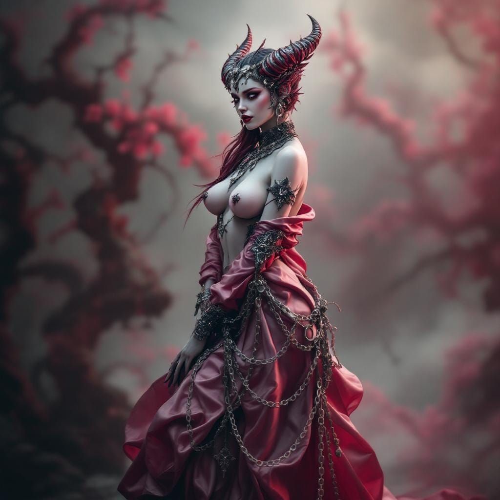 Ornate Sculpture of Fantasy Figure in Regal Silk Gown