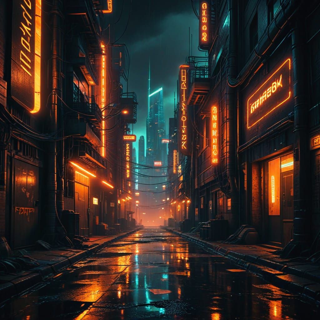 Cyberpunk Neon Landscape with Fiber Optics in Noir Style