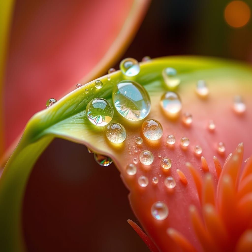 Hyperdetailed Dewdrop Macrocosmos on Plant Leaf