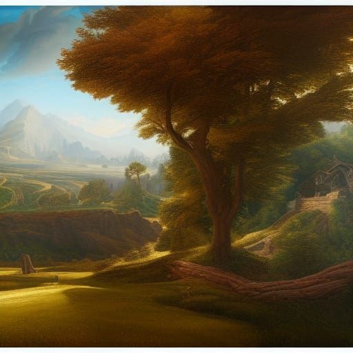 Renaissance Fields Landscape in Detailed Matte Painting Styl...