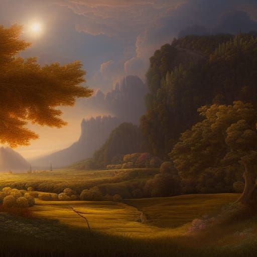 Renaissance Fields: Detailed Landscape Painting