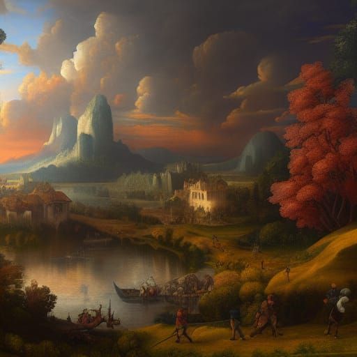 Renaissance Fields Landscape: Detailed Matte Painting