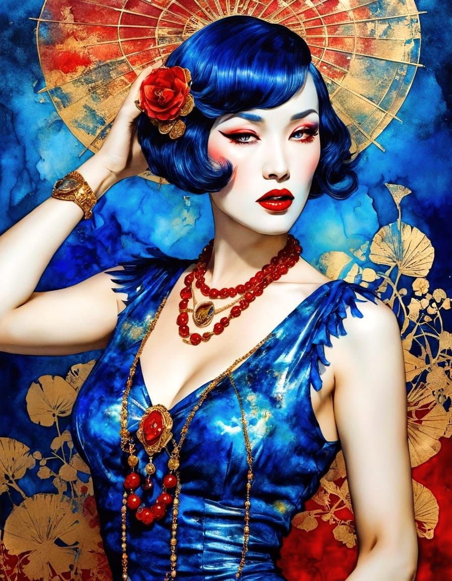 Sensual Rockabilly Pin-Up in Gilded Colors