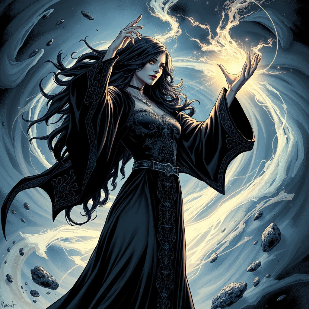Mystical Sorceress Summons Ethereal Energies: Comic Book Art