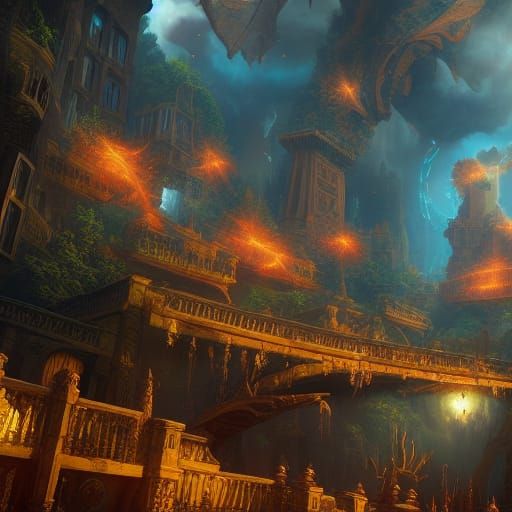 Fantastical Arcade Matte Painting in Deep Color