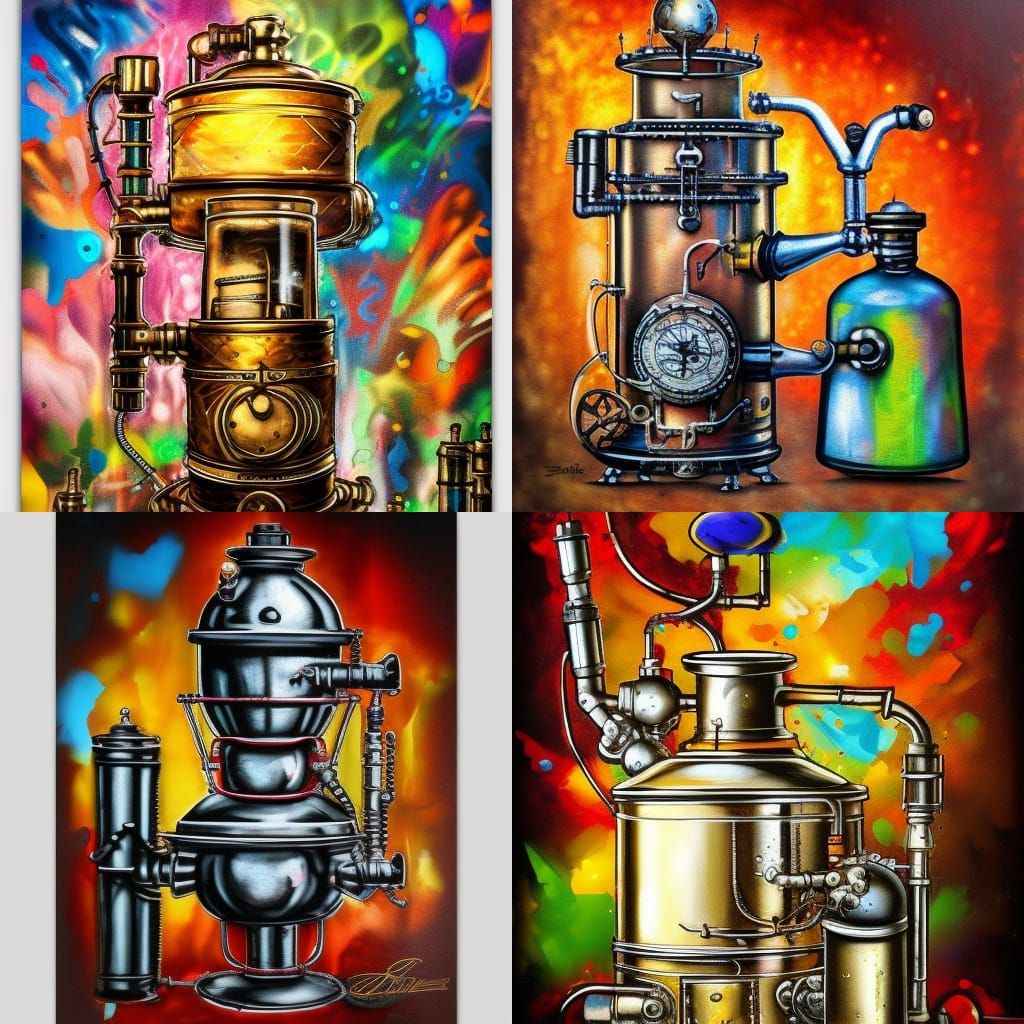 Steampunk Samovar Distillery in Graffiti Art Style