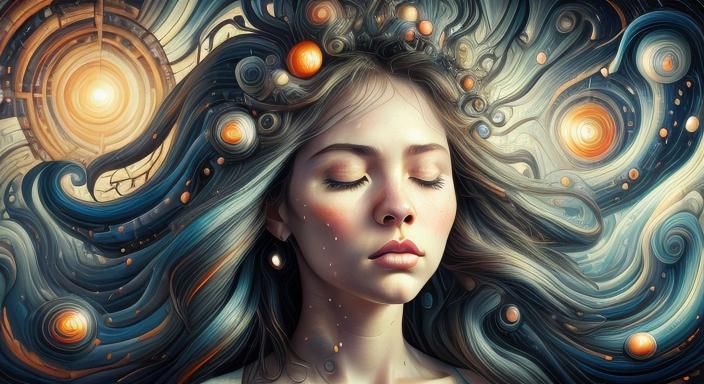 Dreamlike Surreal Portrait with Floating Elements