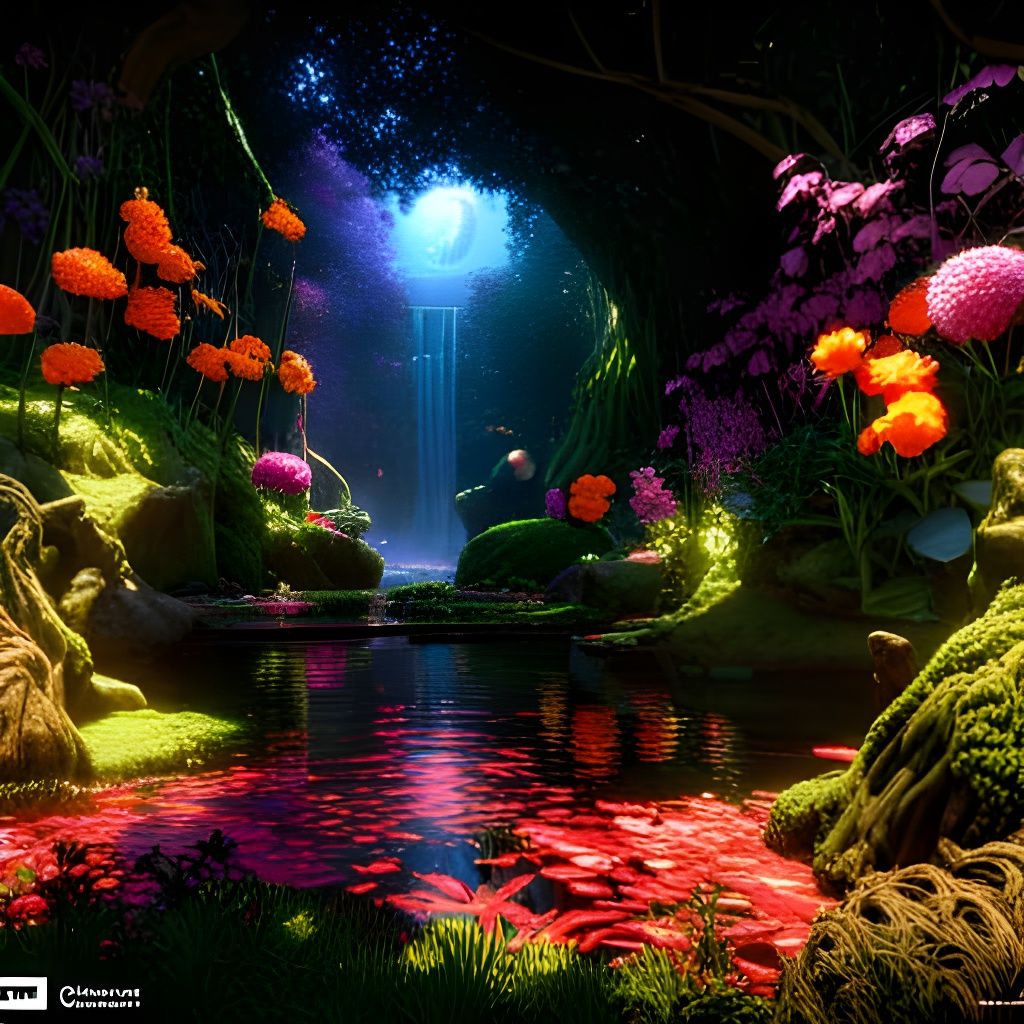 Enchanted Garden with Rope Swing, Pop Surrealism Style