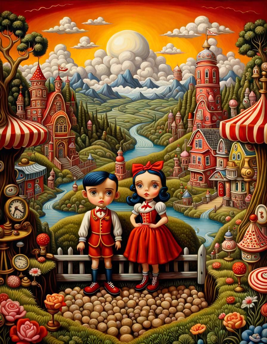 Pop-Surrealist Claymation Landscape with Children