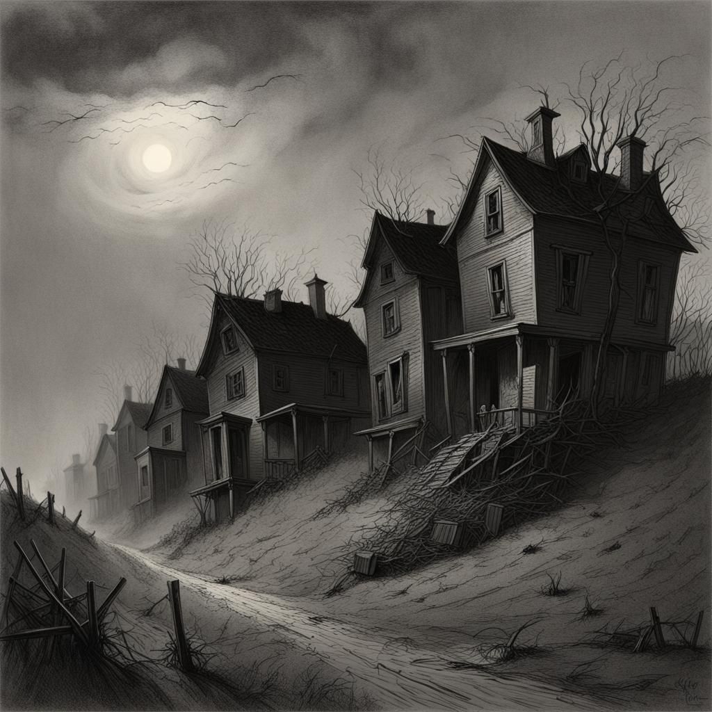 Eerie Village in Style of Gustave Doré