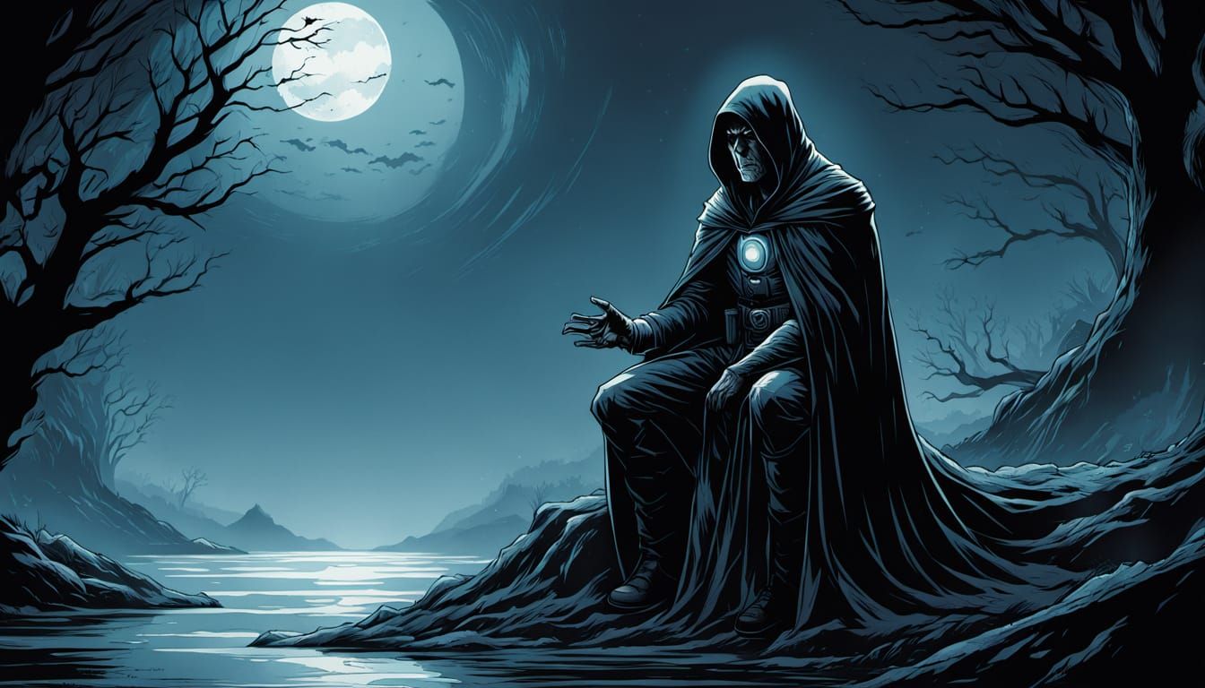 Lonely Figure in Desolate Darkness, Longing for Hope