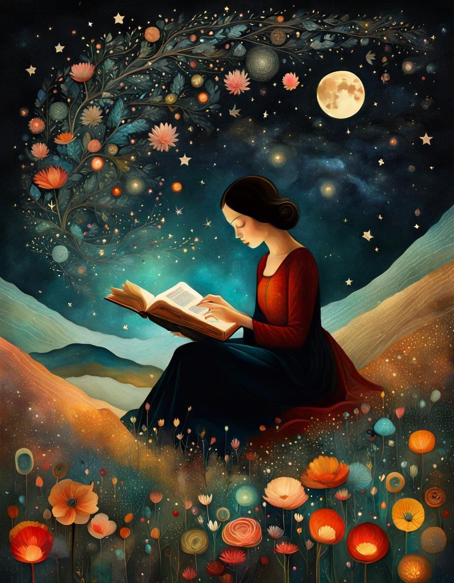 Magical Reading Collage in Watercolor Style