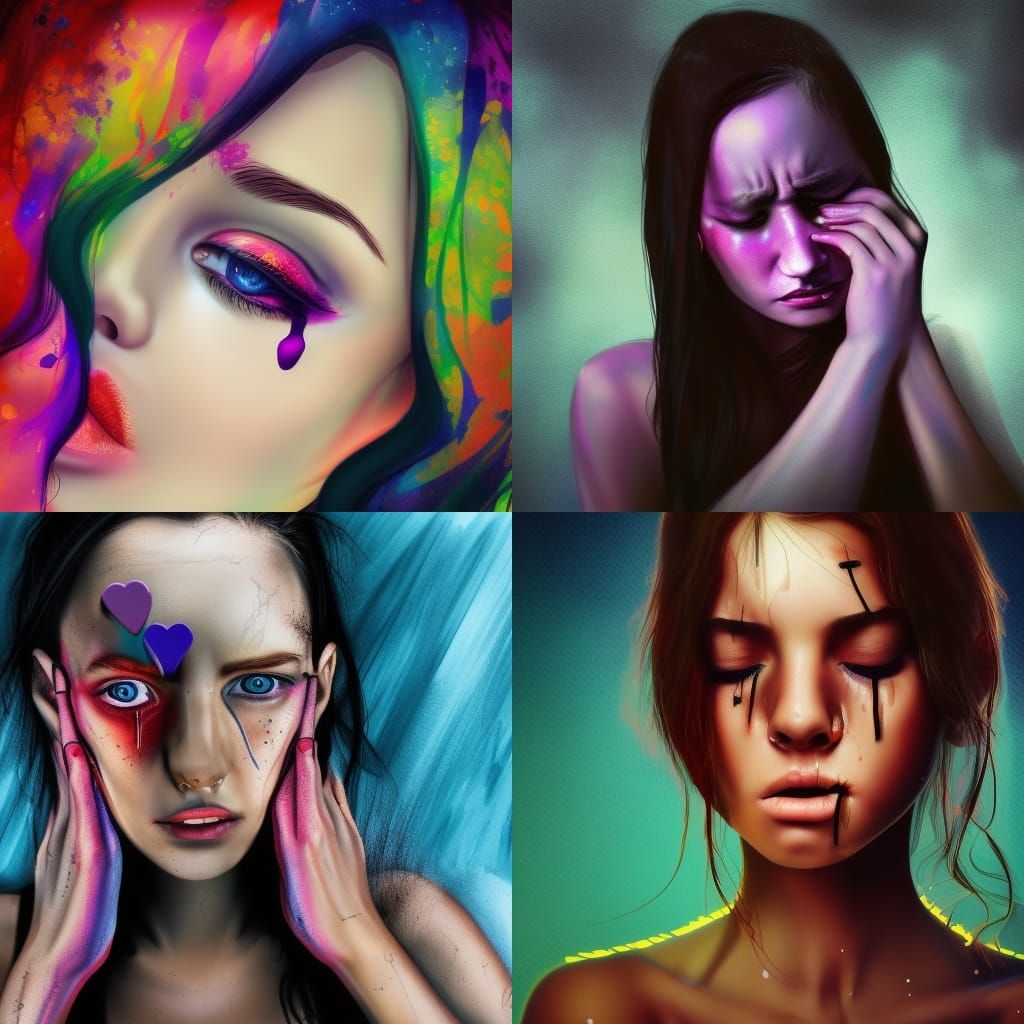 Heartbroken Woman in Tears: Hyperrealistic Splash Art