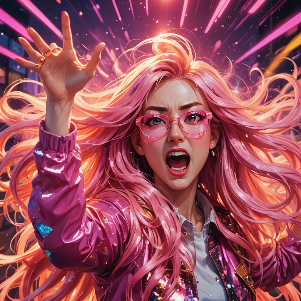 Anime Girl Portrait with Pink Hair in Golden Hour