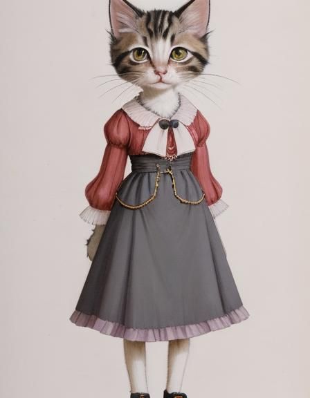 An anthropomorphic female kitten