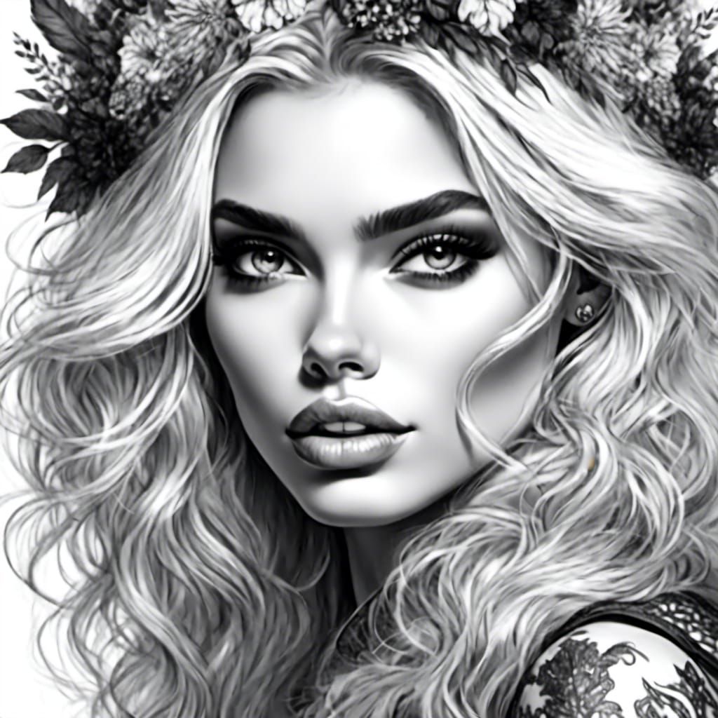 Hyperdetailed Sketch Portrait of a Blonde Woman