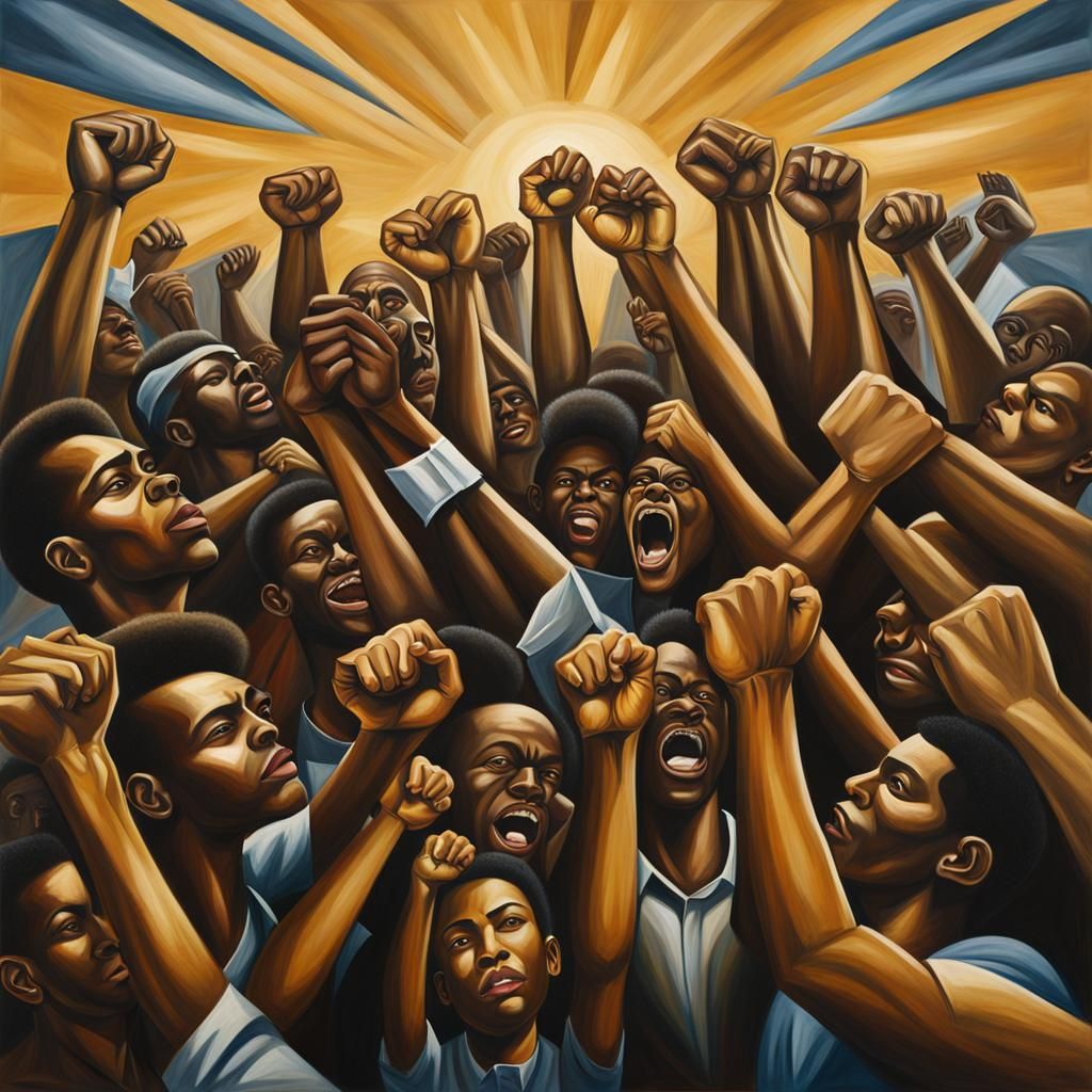 Black Power Unity Painting in Barnes Style