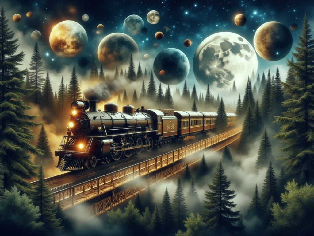 Mystical Steam Locomotive Blends into Starry Night Sky