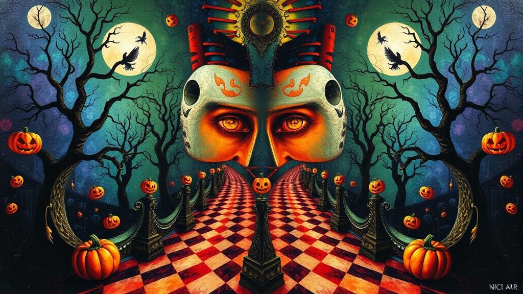 Surreal Symmetrical Portrait in Retro Art Style