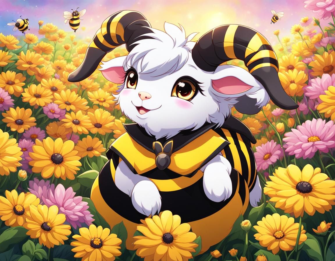 Cartoon Goat Bumblebee in Anime Style